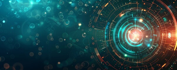 Obraz premium Futuristic abstract background with glowing digital interface and bokeh light effects