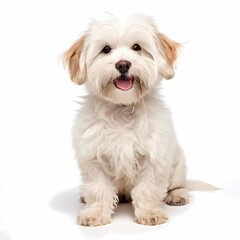 Coton de tulear dog breed standing against white background, Ai Generated