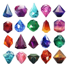 set of colorful gemstones watercolor isolated on transparent background cutout