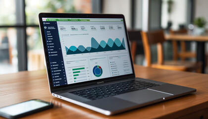 Laptop with financial charts on screen, exuding professionalism and focus, capturing the essence of modern business and digital technology