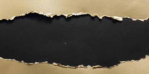 Torn hole paper background. An overhead view of gold torn paper revealing a black background for dramatic contrast. Ideal for announcements promotions