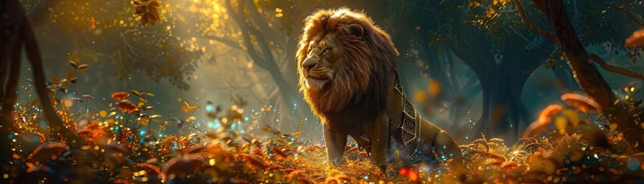 A majestic lion standing upright