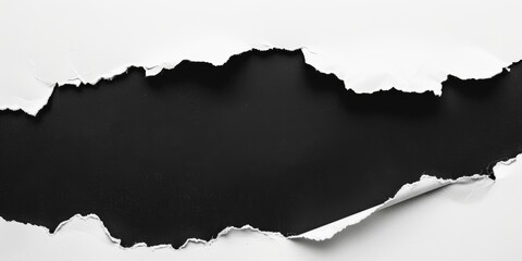 Torn paper background. An overhead view of white torn paper revealing a black background for dramatic contrast. Ideal for announcements promotions