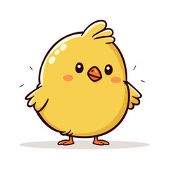 Vector Illustartion of cute yellow little cartoon chick isolated on background. Funny farm bird character, cartoon or comic style art for logo, card, poster, postcard, banner design. Childish.