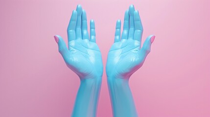Fototapeta premium Close-up of hands in blue latex gloves
