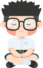 Cute Boy student is sitting in meditation