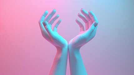 Person raising hands, pink blue colors