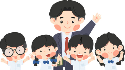 Group of Happy Kids with their Teacher vector