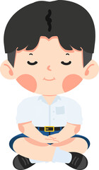 Boy student is sitting in meditation