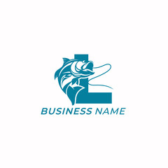 Fototapeta premium design logo combine letter L and fishing tuna