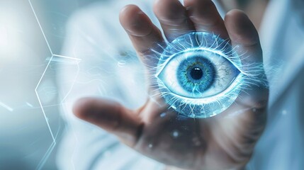 Envision a doctor's hand emphasizing the importance of eye health amidst a background of gentle blur
