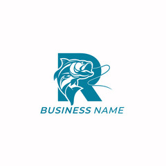 design logo creative letter R and salmon fish