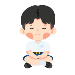 Boy student is sitting in meditation