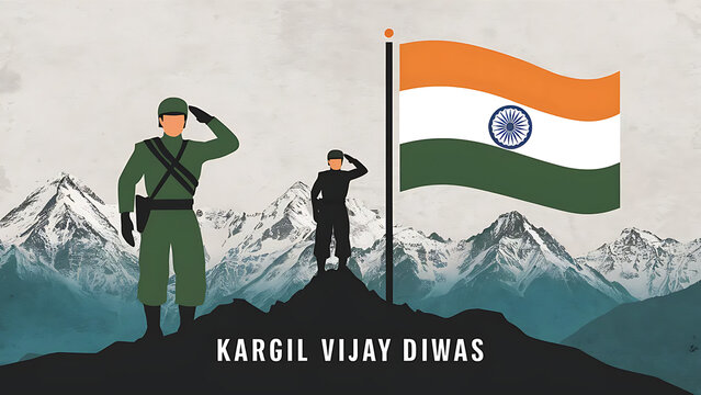 Kargil Vijay Diwas, India army silhouette, Kargil Vijay, 26 JULY, Kargil Vijay diwas Poster, India flag. 