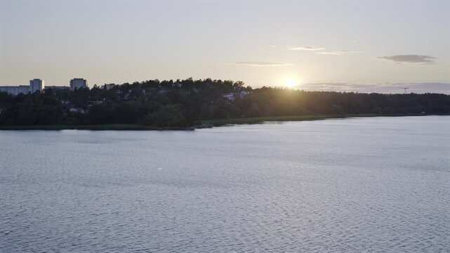 Sunset over a coastal town in Scandinavia
