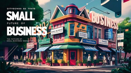 Small business illustration background concept, illustration, 3d rendering, typography