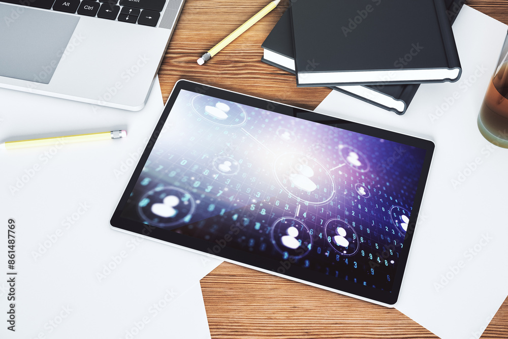 Leinwandbilder modern digital tablet display with social network media concept. top view. 3d rendering