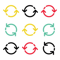 Circular arrows. Black, green, yellow, and red colors. Simple vector illustration.
