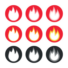 A fire icon. Logo or badge. Red and gray colors. A set of vector icons.
