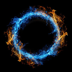 Naklejka premium Blue and yellow fire ring isolated on black background 