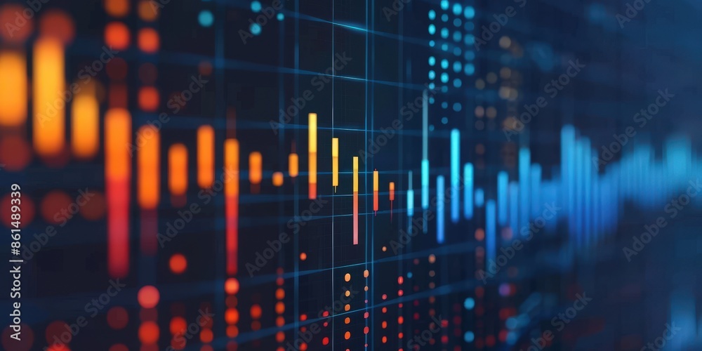 Poster abstract data visualization with colorful bars and dots