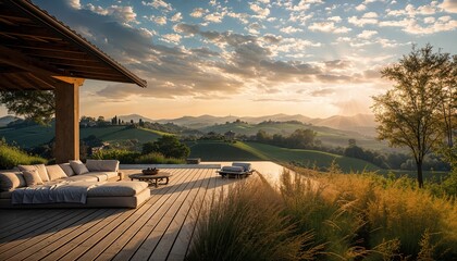 Obraz premium a couch sitting on top of a wooden deck