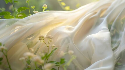 The soft fabric appears to be reaching out to capture the essence of the garden.