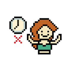 Fototapeta premium Cute pixel cartoon 8bit character woman bikini or swimming suit game summer beach vacation for decoration lifestyle female bikini cartoon 8 bit holiday relax pixel art vector.