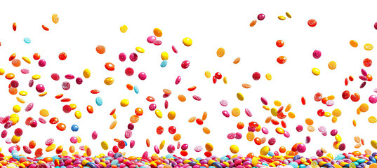 Colorful rainbow candy falling isolated on white background