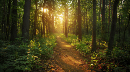 A lush forest in early morning