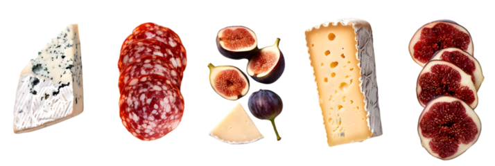 Assortment of Gourmet Delicacies:  Figs, Salami, and Cheeses
