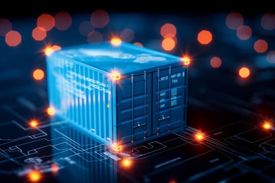 Illustration of a digital software container, representing modern technology and data storage solutions with a futuristic design.