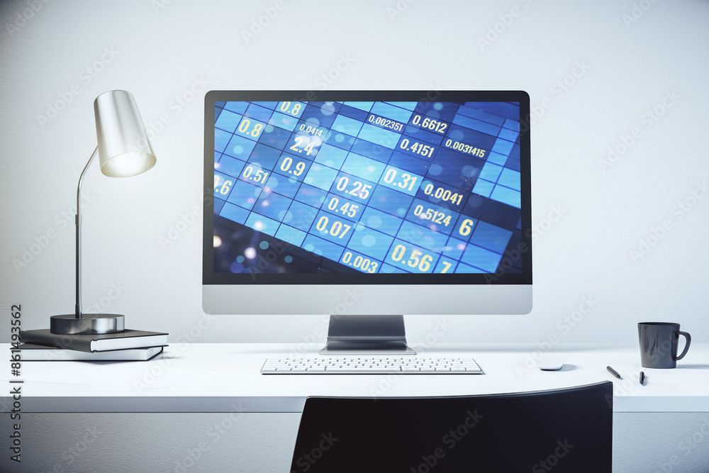 Aufkleber Stats data illustration on modern laptop monitor, computing and analytics concept. 3D Rendering