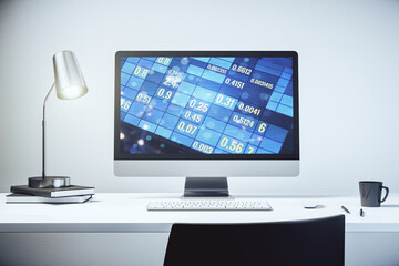 Fototapeta premium Stats data illustration on modern laptop monitor, computing and analytics concept. 3D Rendering