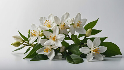 Fototapeta premium Jasmine flowers with leaves isolated on white background