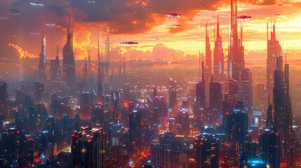 Fototapeta premium Side view of a futuristic cityscape