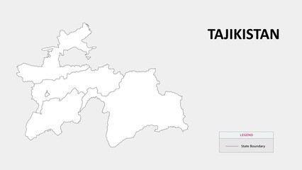 Obraz premium Tajikistan Map. State map of Tajikistan. Administrative map of Tajikistan with States names in outline.