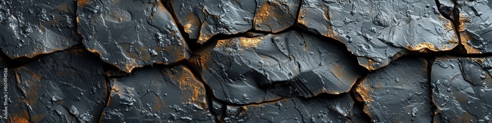 Wall mural Black and Gold Cracked Rock Texture