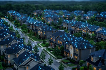 Obraz premium Digital foreclosure notice in a futuristic neighborhood, bankruptcy impact