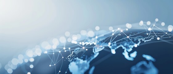 Global Network Connections on a Digital World Map with Abstract Technology Background