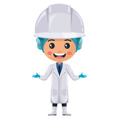 Quality control supervisor in food production line with open hands. Food industry engineer. Chief food safety engineer. Science, technology and safety in food production and processing