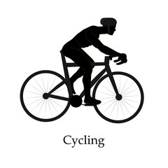 Isolated silhouette cycling man in white background. Vector illustration.

