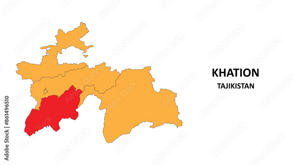 Canvas Prints khation map is highlighted on the tajikistan map with detailed state and region outlines.