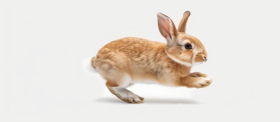 Obraz premium A brown and white rabbit isolated on a white background with copy space image.