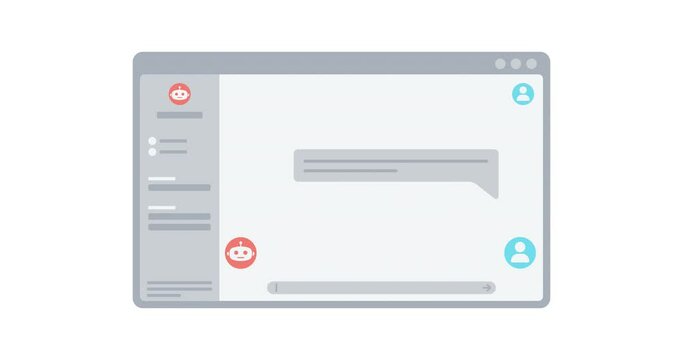 Smart AI chat bot communicate with human. AI automatic answering system. Automatic chat response in web browser 4k video animation with alpha channel