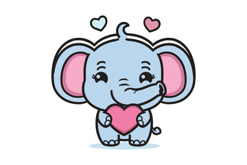 vector cute elephant with love sign hand cartoon vector icon illustration