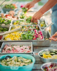 Close-up of Hands Preparing Fresh Food for Camping at a Park Picnic Table During Daytime, Outdoor Cooking Concept