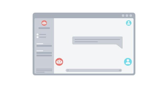 Smart AI chat bot communicate with human. AI automatic answering system. Automatic chat response in web browser 4k video animation