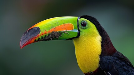 Fototapeta premium Detailed close up of a toucan showcasing vibrant beak colors and striking plumage
