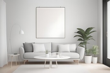Frame mockup, ISO A paper size, living room wall poster with house background. Modern interior design. 3D render.